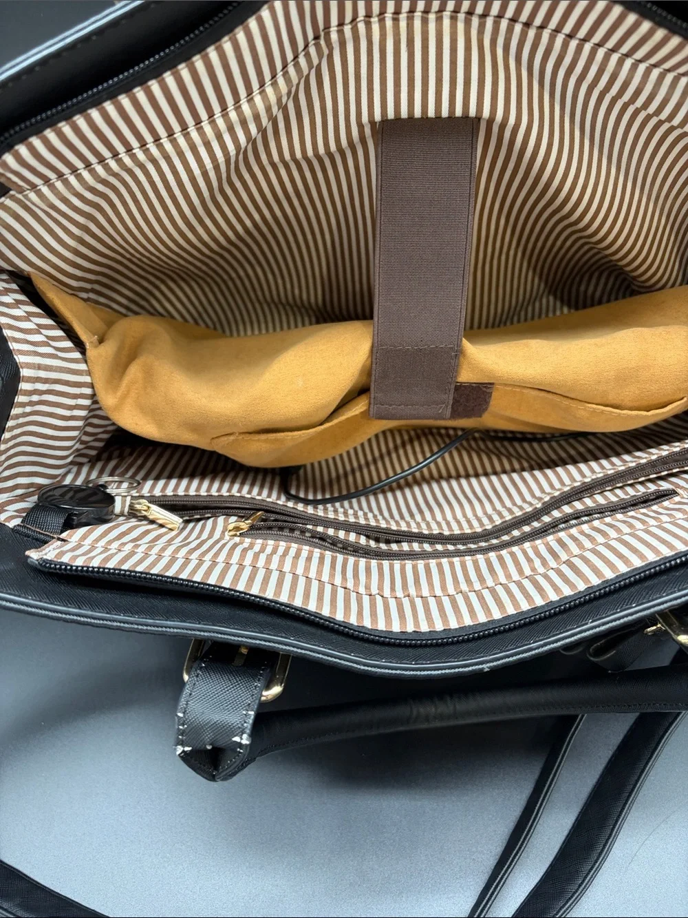 Black Laptop Tote with Bow and Gold Accents